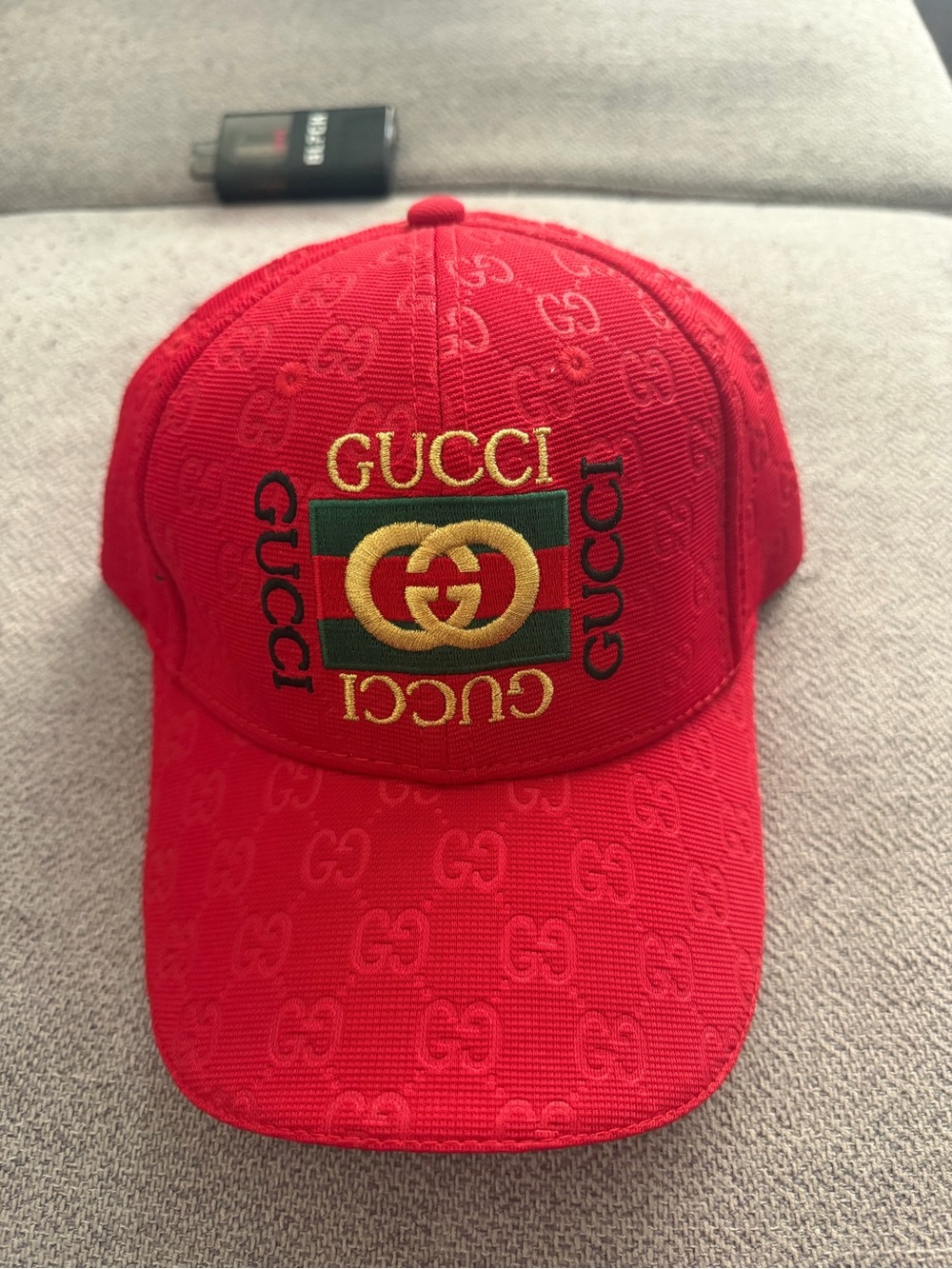 Gucci Red Baseball Cap with Black Trim and Interior Logo Tape